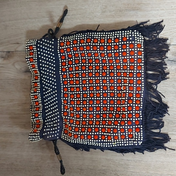 Vintage Mademoiselle Navy Red Beaded Small Bag Hand Made In Hong Kong. - Picture 2 of 10